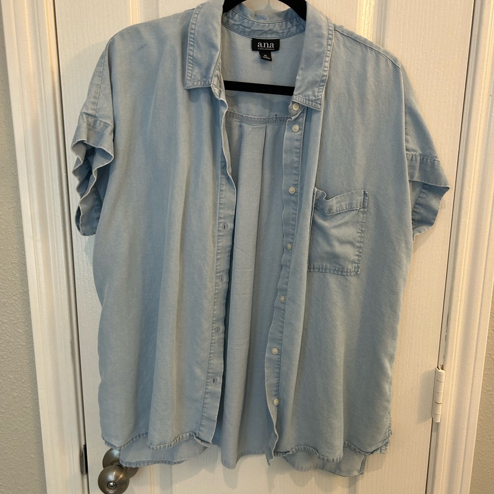 a.n.a Blue Button Down Shirt Casual Top